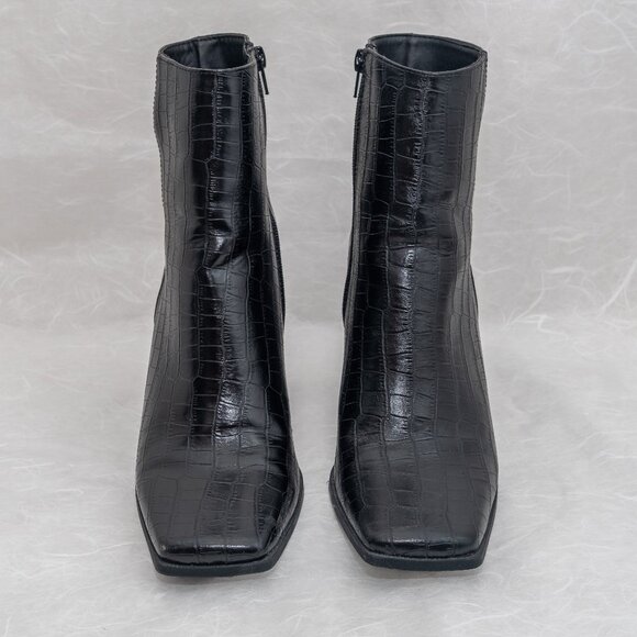 ASOS Black Heeled Boots with Croc Texture - Picture 3 of 8